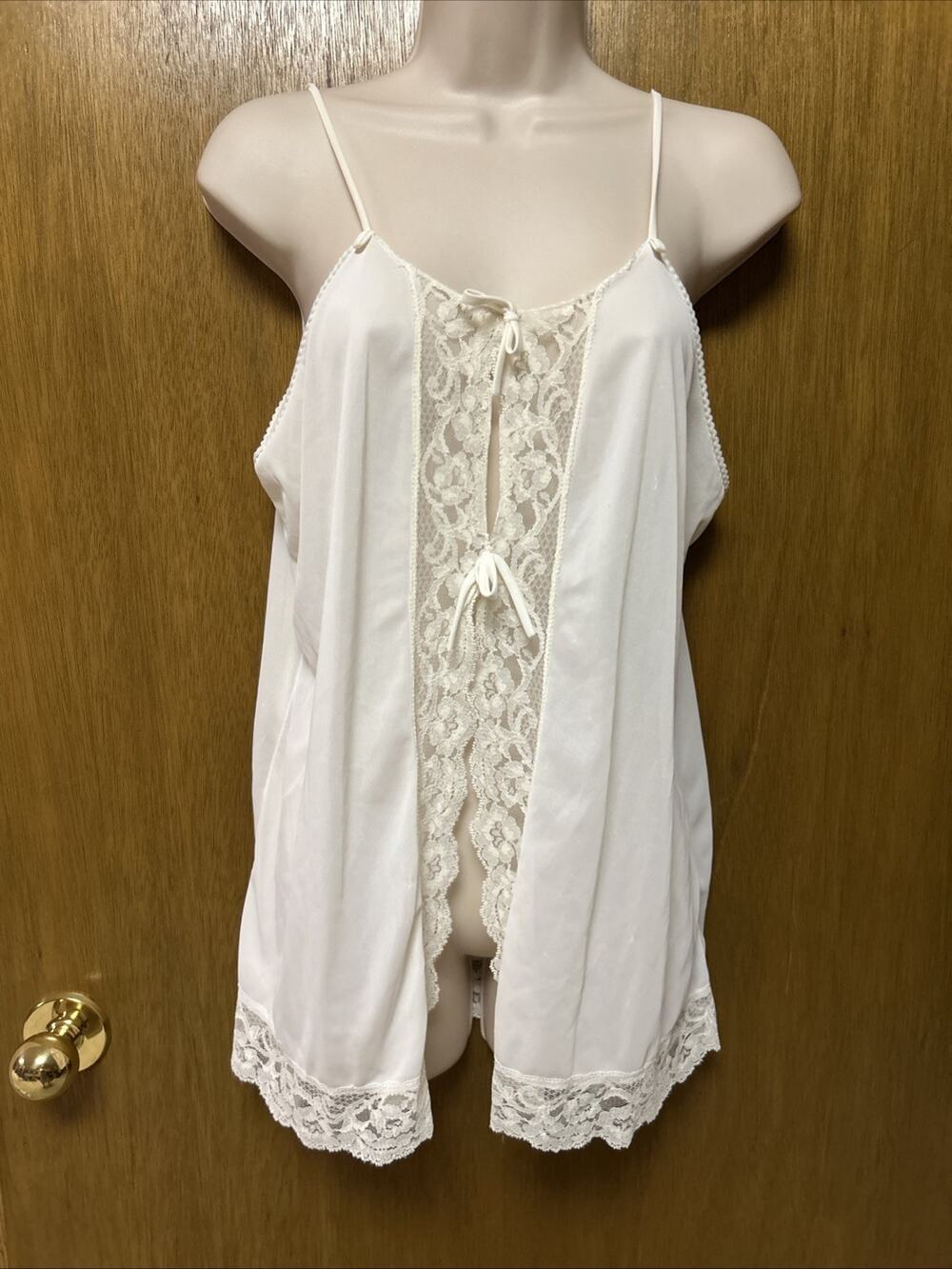 RARE Vtg 50’s/60’s Chemise Open Tie Front size L Lingerie Ivory CALIFORNIA G26